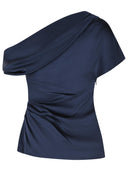 Top Simkhai de mezcla de acetato azul marino