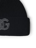 Dolce & Gabbana 'Dg' Logo Beanie In Black Virgin Wool