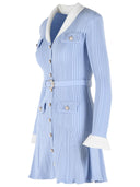 Self Portrait Ribbed Mini Dress In Light Blue Viscose Blend