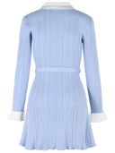 Self Portrait Ribbed Mini Dress In Light Blue Viscose Blend