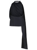 Róhe Draped Blouse In Navy Wool Blend
