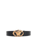 Versace 'Buckle Crest' Black Lear Belt