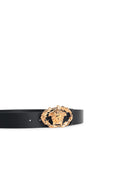 Versace 'Buckle Crest' Black Lear Belt