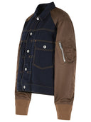Giacca Sacai in cotone e poliestere blu scuro e marrone