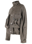 Attico Bomber Jacket In Beige And Black Wool Blend