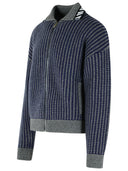 Cardigan con zip in maglia blu e grigia di Versace