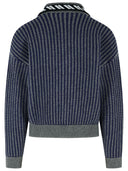 Cardigan con zip in maglia blu e grigia di Versace