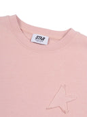 Golden Goose Star Girl's Crewneck Crop Sweatshirt Raw Cut Hem Blend Cotton Fleece With Patch And Embroidery