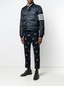 Thom Browne Downfilled Snap Front Detachable Hood Bomber W/ 4 Bar In Matte Finish Nylon