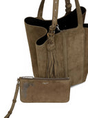 Golden Goose Shopping 24,7 Ns Wildlederkörper mit Nappafransen und Perlen aus silbernen Metalldetails