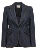 Alexander Mcqueen Lace Up Single Breasted Denim Blazer