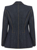 Alexander Mcqueen Lace Up Single Breasted Denim Blazer