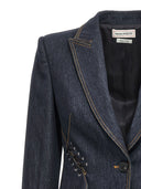 Alexander Mcqueen Lace Up Single Breasted Denim Blazer