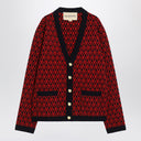 Valentino Jacquard Patterned Cardigan Toute La V Red/Navy Blue