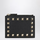 Valentino Garavani Rockstud Zipped Card Holder In Black Leather