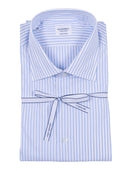 Mazzarelli Camicie Camicia In Cotone A Righe Celeste E Bianco Slim Fit