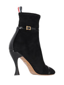Thom Browne Trompe L'oeil 4 Bar Sandal Ankle Boot W/ 105 Mm Round Curved Heel In Stretch Soft Suede
