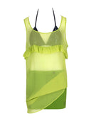 La Rose La Rose Green Silk Long Dress With Rouches