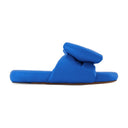 Bow Padded Slides Off White Blue Leather