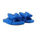 Bow Padded Slides Off White Blue Leather