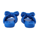 Bow Padded Slides Off White Blue Leather