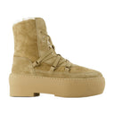 Chunky Sole Lace Up Boots In Beige Leather
