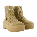 Chunky Sole Lace Up Boots In Beige Leather