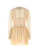 Self Portrait Tan Pleated Georgette Mini Dress