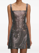 Self Portrait Gunmetal Rhinestone Mesh Mini Dress