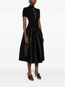 Self Portrait Black Knit Taffeta Midi Dress