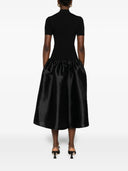 Self Portrait Black Knit Taffeta Midi Dress