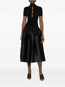 Self Portrait Black Knit Taffeta Midi Dress
