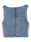 Self Portrait Rhinestone Denim Crop Top