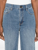Self Portrait Rhinestone Denim Straight Leg Jeans