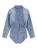 Self Portrait Rhinestone Denim Playsuit