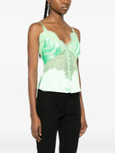 Self Portrait Green Satin Lace Top