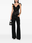 Self Portrait Black Satin Lace Top