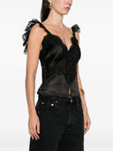 Self Portrait Black Satin Lace Top