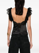 Self Portrait Black Satin Lace Top