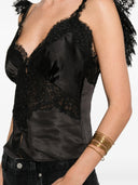 Self Portrait Black Satin Lace Top