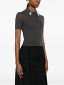 Self Portrait Grey Embroidered Pointelle Knit Top
