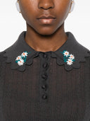 Self Portrait Grey Embroidered Pointelle Knit Top
