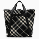 Burberry Black/Calico Cotton Blend Tote Bag With Check Pattern