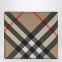 Burberry Beige Check Pattern Folding Wallet