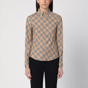 Burberry Beige Button Down Shirt With Check Pattern