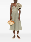 Farm Rio Striped Monstera Leaf Sleeveless Midi Dress