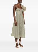 Farm Rio Striped Monstera Leaf Sleeveless Midi Dress