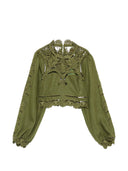 Farm Rio Majestic Garden Green Richelieu Blouse