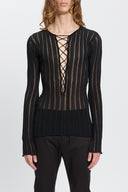 Ann Demeulemeester Kell Open Rib Laced Up Serafino Knit Top