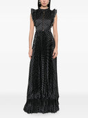 Self Portrait Black Polka Dot Frill Maxi Dress